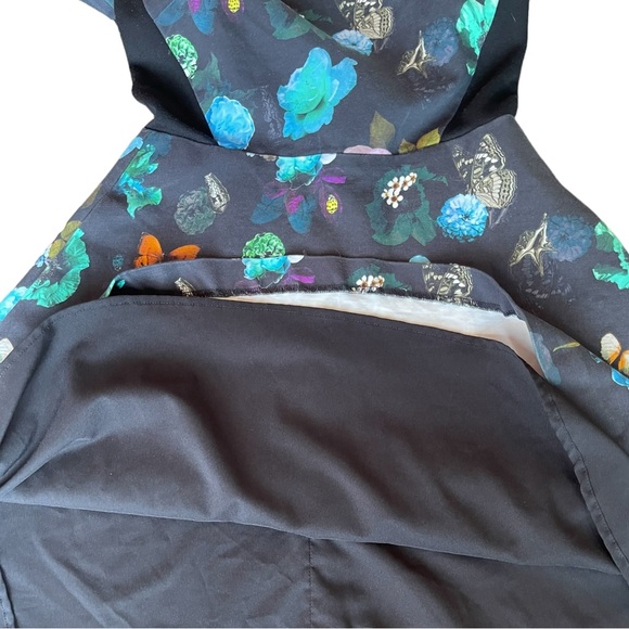 Club Monaco Aurelie Floral Fit And Flare Butterflies Dress Pockets Black Size 2 - Picture 5 of 10